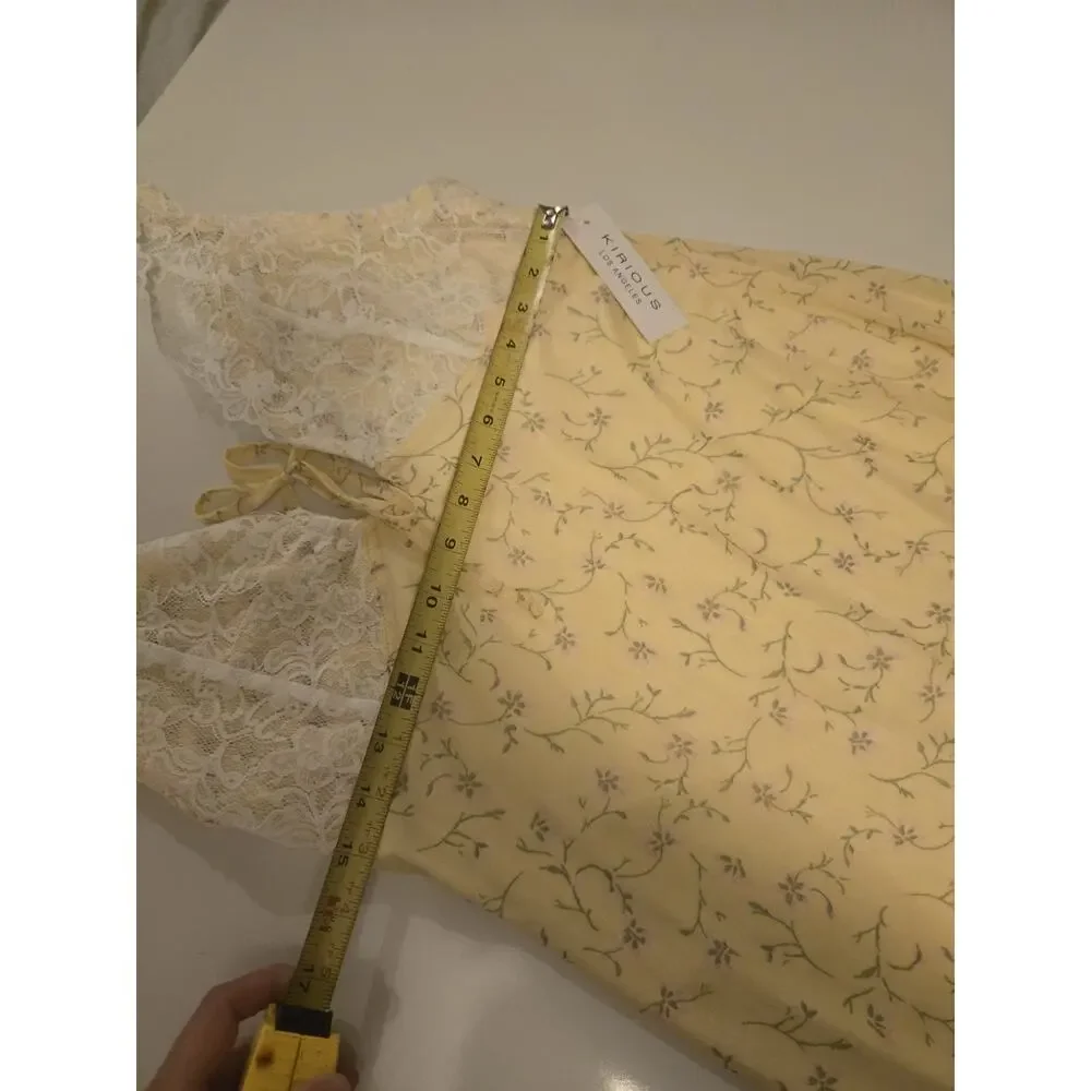 Kirious Los Angeles XL Yellow Floral Lace Maxi Dress Cottagecore Coquette Slit